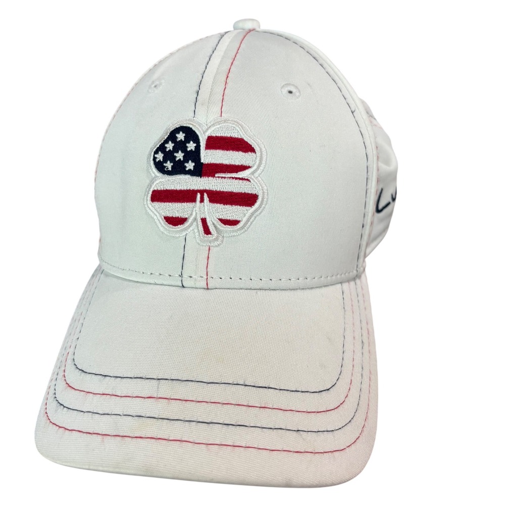 Black Clover Live Lucky Fitted Hat White American Flag Clover Mens S/M Cap